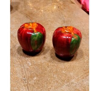 Franciscan Apple Ceramic Salt and Pepper Shakers Red Green Kitchen Decor